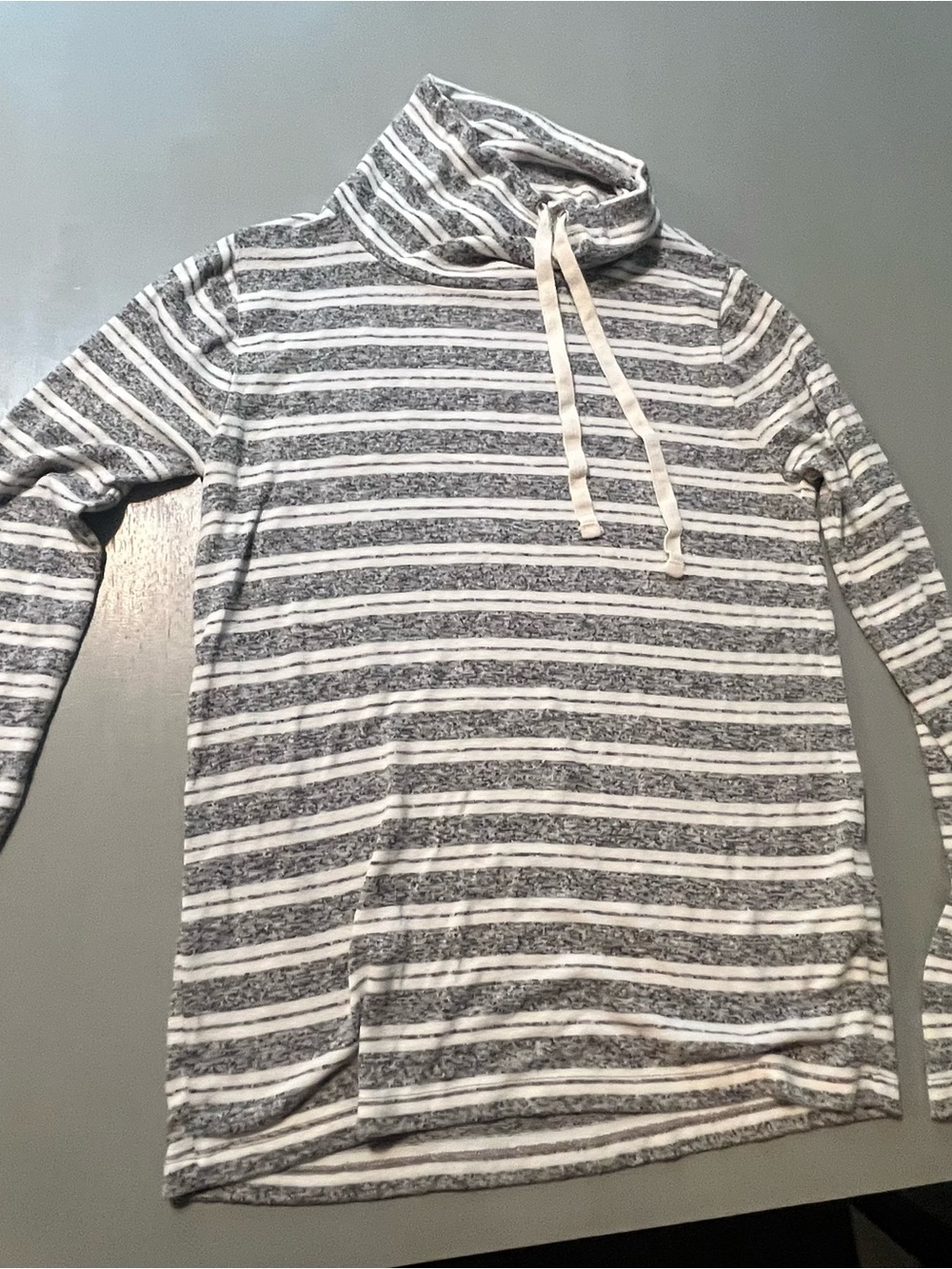 J.Crew Grey & White Striped Cowl Neck Drawstring Top - Size XXS (Fits like XS)